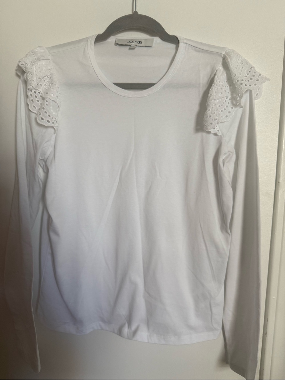 Joe's Jeans White Long-Sleeve Eyelet Shoulder Ruffle Top